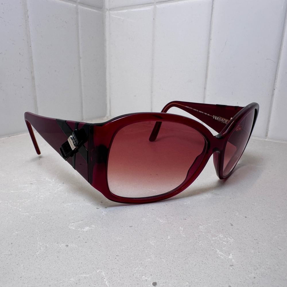 Y2K Versace Womens‎ Sunglasses Oversized Burgundy MOD 4171 Bow Designer Italy